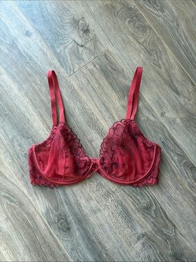 LA SENZA Burdungy and Black Lace Underwire Bra